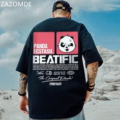 Cool Mens Shorts, Printing T Shirt, Streetwear Tees, Cyberpunk Clothes, Free T Shirt Design, Japanese Shirt, Panda Tshirt, Tee Shirt Fashion