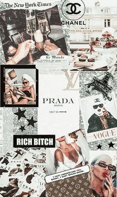 a collage of photos with the word prada on it and pictures of women