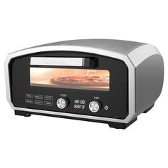 a toaster oven with a pizza in it