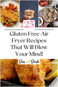 Collage of 4 gluten free air fryer recipes. Gluten Free Air Fryer Snacks, Gluten Free Air Fryer Dessert, Healthy Air Fryer Recipes Gluten Free, Gf Air Fryer Recipes, Air Fryer Gluten Free Recipes, Air Fryer Gluten Free, Gluten Free Air Fryer Recipes, Air Fryer Recipes Gluten Free, One Person Meals