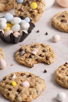 chocolate chip cookies with mini eggs and m & m's