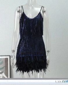 Lasaky - Chic Solid Color Halter Neck Dress with Feathered Skirt and Tassel Design - Short Cocktail Dress Feather Mini Dress, Streetwear Dress, Fringe Mini Dress, Stitching Dresses, Off Shoulder Dresses, Tassels Fashion, Purple Mini Dresses, Evening Dresses For Weddings, Short Cocktail Dress