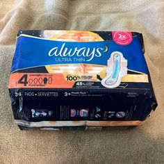 These Pads Work Great For Overnight Or Heavy Daytime Flow Packages Are New Unopened Two Packages 36 Pads Each Equals 72 Pads With Wings Ultra Thin Unscented Smoke Free Home Pads Always, Sanitary Pads Packaging, Always Sanitary Pads, Menstruation Pad, Always Pads, Mobile Barber, Back To School List, School Equipment, Period Pads