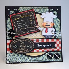 a close up of a card with a chef on it