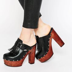 Handcrafted US sizing. Fits true to size. Heel Height: 4.72" / 150 mm approx Product measurements were taken using size 8. Please note that measurements may vary by size. Vintage Clogs, Platform Clogs Shoes, Fringe Shoes, High Heel Clogs, Cowboy Shoes, Studded Loafers, Mule Shoes, Wooden Clogs, Clog Heels