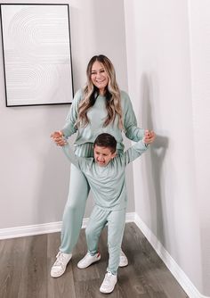 Introducing our new sage green family loungewear set! We absolutely love it because it's made from 95% Premium viscose from bamboo, making it the softest fabric ever. Not only is it incredibly gentle on sensitive skin, but it's also highly breathable and temperature-regulating, making it perfect for snuggling up with your loved ones. Details: 95% Premium viscose from Bamboo Softest fabric ever Gentle on sensitive skin Highly Breathable Elastic Waistband Side pockets Perfect for snuggling Made su Matching Family Pjs, Matching Loungewear Set, Family Pjs, Green Bamboo, Mommy And Me Outfits, Family Outing, Loungewear Set, Matches Fashion, Comforters Cozy