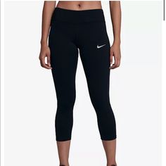 Nike Dri-Fit Cropped Running Leggings Size Small Brand New, Never Worn. New Without Tags. *Serious Offers Only* Running Leggings, Nike Pants, Nike Black, Nike Dri Fit, Black Nikes, Track Pants, Dri Fit, Nike Women, Pant Jumpsuit