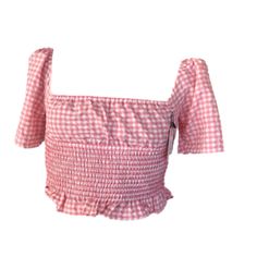 Pink And White Smocked Top Spring Chic Gingham Smocked Top, Chic Gingham Top With Smocked Bodice, Chic Gingham Smocked Top For Summer, Spring Gingham Smocked Top With Smocked Bodice, Spring Gingham Smocked Top For Day Out, Summer Picnic Top With Smocked Bodice, Summer Smocked Bodice Top For Picnic, Spring Gingham Smock Top, Spring Gingham Top With Smocked Bodice