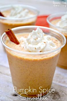 pumpkin spice smoothie with whipped cream and cinnamon on top