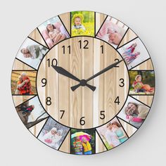 a clock with many photos on it