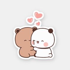 a couple of bears hugging each other with hearts above them