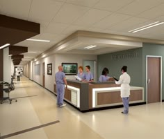 two doctors are standing at the reception desk