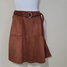 Vegan / Faux Suede Brown Orange Wrap Skirt Size Small - Nwt - Beautiful Fall/Winter Rust / Burnt Orange Color! - See Pics For Measurements Kate Hill Petite Jacket Also Listed In Closet Fall Knee-length Belted Skirt, Belted Mini Skort For Fall, Fall Season Belted Mini Skirt, Fall Mini Skirt With Belt, Belted Mini Skirt For Fall, Fall Belted Mini Skirt, Fall Brown Belted Skirt, Brown Belted Skirt For Workwear, Brown Belted Skirt For Work