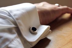 Wedding Groom Cufflinks with 10mm Black onyx. FREE EXPRESS SHIPPING! Your new jewelry direct to your door! These Somi cufflinks in silver or gold are cool and classic, handcrafted for the perfect personalized gift. Make the gift truly personal by selecting your love one's initials to be included. The Somi cuff links feature a beautiful, natural all-black Onyx gemstone, which boasts a daring and unique look through its sensual ball-edged decoration. It's a look and quality that simply cannot be a Custom Cuff Links, Groom Cufflinks, Custom Cufflinks, Personalized Engraved Gifts, Custom Wedding Band, Mens Anniversary Gifts, Unique Wedding Bands, Onyx Gemstone, Wedding Rings Unique