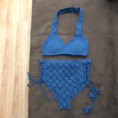 Size Small/Medium. Brand New With Tag On Original Packaging. Crochet High Waist Bikini. Two-Piece Set. Tag Says Medium, But Can Also Fit A Small. For Picture Reference, I Am 5'2", 105lbs And Usually Wear Xs. The Top And Bottoms Are Both Very Big On Me. Tags: High-Waist, High Waisted, High-Waisted, Victoria's Secret, Festival, Rave, Ravewear, Swim, Swimsuit, Swimwear, Bathing Suit, Two Piece, Brandy Melville, Nastygal, Dollskill, American Apparel, Unif, Wildfox, Free People, Urban Outfitters Sleeveless Crochet Swimwear For Beach Party, Blue Crochet Swimwear For Poolside, Fitted Blue Crochet Swimwear, Blue Crochet Swimwear For Festivals, Blue Crochet Swimwear For Beach Season, Crochet Blue Swimwear For Beachwear, Summer Crochet Halter Neck Swimwear, Blue Crochet Summer Swimwear, Fitted Summer Crochet Top For Poolside