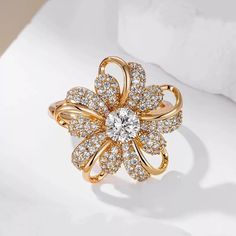 Big Flower Women Ring With White Natural CZ 585 Rose Gold jewelry gift wedding | eBay Rose Gold Flower-shaped Rings With Cubic Zirconia, Rose Gold Flower-shaped Cubic Zirconia Rings, Elegant Rose Gold Cubic Zirconia Flower Ring, Elegant Cubic Zirconia Flower Ring For Wedding, Rose Gold Cubic Zirconia Flower Ring For Formal Events, Wedding Flower Ring In Cubic Zirconia Fine Jewelry, Rose Gold Cubic Zirconia Flower Ring With Brilliant Cut, Wedding Flower Ring In Cubic Zirconia, Elegant Cubic Zirconia Flower Diamond Ring