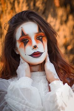 #makeup #makeuptutorial #halloweenmakeup #halloweendecor #orangehair #clown #sad #beauty #autumn #fall Orange Clown Makeup, Orange Hair Halloween, Orange Halloween Makeup, Adult Halloween Makeup, Pumpkin Makeup, Scary Halloween Makeup, Prisoner Costume, Halloween 23, Creepy Halloween Makeup