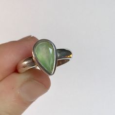 This stunning Chrysoprase ring weighs 5.3 grams and is a size US 8. All of our Chrysoprase comes from Austrailia and is 100% genuine. We do not resize rings. Chrysoprase is a type of chalcedony that contains small quantities of nickel which gives the stone its rich green color. This gem varies in color from apple-green to deep green and high-quality chrysoprase has colors of blue in with the green. This green gem stone helps bring acceptance into the body. Chrysoprase can bring energies of love Polished Chrysoprase Ring Suitable For Gift, Luxury Chrysoprase Gemstone Ring, Handmade Elegant Chrysoprase Ring, Handmade Green Chrysoprase Ring, Green Chrysoprase Cabochon Rings, Green Stone Jewelry, Chrysoprase Jewelry, Chrysoprase Ring, Funky Rings