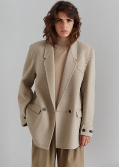 Kian Wool Blazer - Beige Androgynous Outfits, The Frankie Shop, Lapel Blazer, Frankie Shop, Blazer Beige, Androgynous Fashion, Checked Blazer, Womens Blazers, Striped Blazer