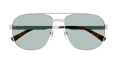 Upgrade your style with the Men's Gucci Logo Silver Green Sunglasses. These sleek sunglasses feature the iconic Gucci logo on the silver frames and a stunning green lens. Made for the modern man, these sunglasses provide both fashion and function with 100% UV protection. Elevate your look and protect your eyes with these designer sunglasses. More Details Packaging: Original case Gucci Collection: Gucci Logo Gender: Man Frame color: Silver Lens color: Green Frame material: Metal Lens material: Ny Silver Wayfarer Sunglasses With Gradient Lenses, Gucci Aviator Sunglasses For Summer, Silver Wayfarer Sunglasses With Tinted Lenses, Modern Gucci Aviator Sunglasses, Luxury Silver Shield Sunglasses With Polarized Lenses, Luxury Silver Sunglasses With Uv Protection, Classic Silver Shield Sunglasses With Polarized Lenses, Classic Silver Shield Sunglasses With Uva Protection, Modern Polarized Aviator Sunglasses For Formal Occasions