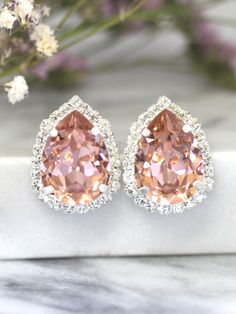 Blush Earrings | Bridal Silver Stud Earrings by iloniti on Etsy http://etsy.me/1MkW7f1 Pink Earrings For Bridesmaids, Pink Clip-on Earrings For Wedding, Blush Jewelry, Blush Earrings, Bridal Earrings Studs, Mint Earrings, Bridesmaids Earrings, Pink Stud Earrings, Gold Earrings Wedding