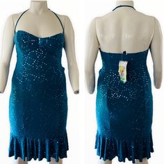 Absolutely Stunning!! This Dress Is Just Gorgeous, And Perfect For Those Special Events, Cruises, Cocktail Parties And More! This Is A Beautiful Teal Green In Color, Very Sparkly With All Of The Sequin Detail. Pictures Don’t Do This Justice! Get Ready For The Compliments In This Dress! Nwt And Never Worn! Size Large. Measurements (All Measurements Taken Laying Flat And Unstretched) P2p: 17" Waist: Approx. 15.5" Length: 36" (Bust Top To Bottom Hem) Jjj-5 Flounce Hem Dress, Sequin Halter, Random Aesthetic, Aesthetic Board, Betsey Johnson Dresses, Cocktail Parties, Hem Dress, Teal Green, Fancy Dresses