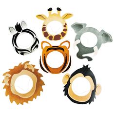 six different animal masks are shown together