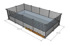 a large metal cage is shown with measurements for the top and bottom section, as well as