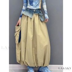 Lasaky - Stylish Loose Fit Casual Solid Color Midi Skirt Patchwork Denim Skirt, Body Skirt, Summer Party Outfit, Patchwork Skirt, Bubble Skirt, Half Skirt, 90s Grunge, Skirt Women, High Fashion Street Style