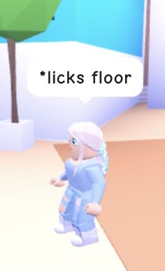 an animated image of a person standing in front of a green tree with the words licks floor on it