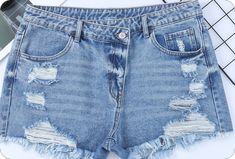 Summer Beach Jeans With Pockets, Summer Ripped High-waisted Shorts Jeans, Trendy Jean Shorts With Pockets For Vacation, Ripped High Waist Jean Shorts For Summer, Trendy Summer Beach Jeans, Summer Vacation Jeans, Summer Distressed Cutoff Jeans, Ripped High-waisted Jean Shorts, High Waist Distressed Summer Shorts