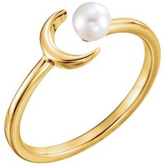 Cultured White Freshwater Pearl Crescent Moon Ring Crescent Ring, Crescent Moon Ring, Moon Ring, White Freshwater Pearl, Pearl Set, White Rose Gold, 14kt Gold, Pearl Ring, Cultured Pearls