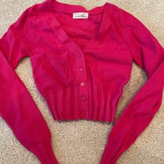 Hot Pink Cropped Super Soft V Neck Button Down Sweater From Urban Outfitters Only Worn Once Fitted Urban Outfitters Top With Button Closure, Trendy Urban Outfitters Tops With Buttons, Winter Cropped Tops With Button Closure, Winter Cropped Top With Button Closure, Urban Outfitters Tops With Buttons For Fall, Urban Outfitters Buttoned Tops For Fall, Fitted Trendy Cardigan By Urban Outfitters, Fitted Winter Cardigan By Urban Outfitters, Urban Outfitters Fitted Long Sleeve Cardigan