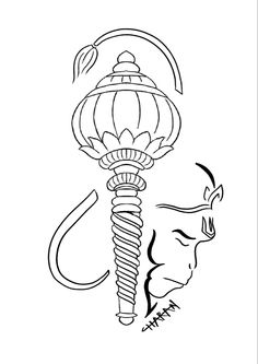 a black and white drawing of a hook with a snake on it's head