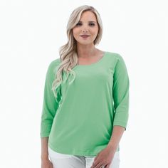 Comfortable and casual, the Magnolia Top is the perfect basic style to enhance your wardrobe. This top is crafted from 95% organic cotton - a fiber perfect for summer. It is not only soft against the skin and lightweight, but it also helps regulate body temperature to keep you cool. Paired with a touch of spandex to create a jersey fabric, this top fits, drapes, and stretches effortlessly. The Magnolia's sleeves extend to the elbows, providing 3/4 length that provides coverage without constricti Comfortable Cotton Everyday Tops, Comfortable Solid Color Tops For Summer, Comfortable Casual Solid Tops, Casual Comfortable Tops, Basic Everyday Tops For Spring, Comfortable Summer Tops, Cotton Scoop Neck T-shirt For Spring, Scoop Neck Cotton T-shirt For Spring, Spring Cotton T-shirt With Scoop Neck