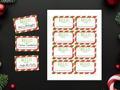 the printable christmas gift tags are next to candy canes