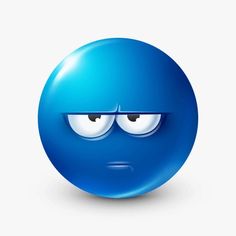 an emoticive blue ball with eyes on it's face and one eye partially closed