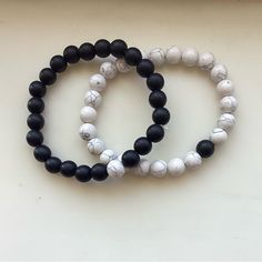 Matching Couples Bracelets Black And Marble Beads One Size Fits All High Quality Beads (Not Plastic Beads) Both Bracelets Included New Without Tags Trendy White 8mm Beads, White Bracelets With Black Beads, White Bracelets With Round Black Beads, Casual White Bracelet With 8mm Beads, Casual White Jewelry With 8mm Beads, Casual White 8mm Bead Jewelry, Casual Black Beaded Jewelry, White Stretch Bracelet With Black Beads Gift, White Beaded Bracelets With Black Beads As Gift