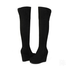 Black Alternative Style Wedge Boots For Fall, Alternative Style Black Wedge Boots For Fall, Edgy Over-the-knee Winter Platform Boots, Edgy Black Wedge Boots For Winter, Edgy Thigh High Platform Boots For Winter, Trendy Black Knee-high Wedge Boots, Edgy Winter Party Wedge Boots, Black Punk Style Wedge Boots For Winter, Black Knee-high Wedge Boots