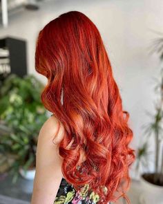 Long-Loose-Curls-with-Copper-Tones Ruby Red Hair Color, Red Velvet Hair Color, Red Haired Mermaid, Golden Red Hair, Long Bright Red Hair, Bright Red Hair Aesthetic