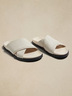 Ravello Slide Sandal | Banana Republic Chic Slide Footbed Sandals With Leather Footbed, Chic Slide Footbed Sandals With Removable Insole, Chic Leather Sandals With Crossover Straps, Chic Leather Footbed Slides, Leather Slides, Slide Sandals, Banana Republic, Slides, Leather Upper