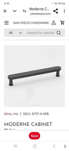 the product page for modern cabinet doors and drawers, with an image of a black door handle