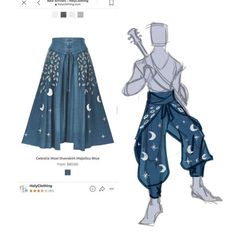 an image of a woman's skirt and top with stars, moon and crescents on it