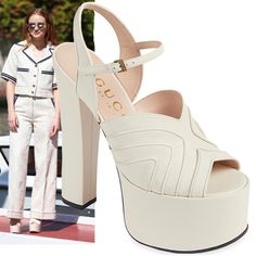 Designer: Gucci Condition: Authentic And Brand New Style Name / Number: 699424 C9d00 9022 Material: Leather Upper, Leather Sole Unique Features: 'Keyla' Platform Strappy Sandals Feature A Bold, Eye Catching Silhouette With A Peep-Toe Design, Ankle Buckle Strap And Leather Covered Block Heel Color: Mystic White, Please Note That Color Appearance May Vary Depending On Your Monitor Settings Measurements: Heel Approx. 6" With 2.5" Front Platform Retail: $1,150 Plus Tax Please Choose From Available S Modern Gucci Sandals For Evening, Modern Gucci Evening Sandals, Chic White Calf Leather Sandals, Spring White Calf Leather Heels, Gucci Ankle Strap Leather Sandals, Gucci Calf Leather Sandals For Summer, Gucci Summer Calf Leather Sandals, Gucci Calf Leather Sandals With Heel Strap, Cream Calf Leather Heels For Spring