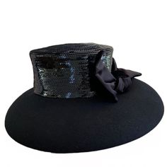 Size Os Color Black In Euc Stunning Eric Javits Hat With Wool Brim, Sequined Crown, And Velvet Bow. Dramatic, Mysterious And Elegant With Its Center Front Bow And Longer Brim. Blocked And Trimmed By Hand. 100% Wool. Nordstrom Hat Box Included. Brim Span Front 5.5" Brim Span Back 3.25" Black Top Hat With Wide Brim For Evening, Black Wide Brim Top Hat For Evening, Black Evening Top Hat With Wide Brim, Black Cloche Mini Hat For Evening, Black Top Hat With Short Brim For Party, Party Top Hat With Short Brim In Black, Party Black Top Hat With Short Brim, Chic Evening Fedora Hat, Chic Evening Cloche Hat With Flat Brim