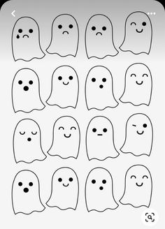 the ghost faces are drawn in black and white, with different expressions on each face