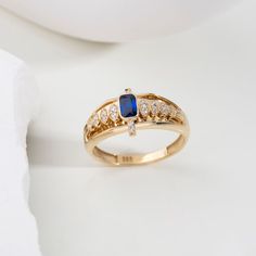 Sapphire Ring, 14K Solid Gold Genuine Sapphire Ring, Emerald Cut Blue Sapphire Ring, Dainty Sapphire Ring, September Birthstone Ring - Etsy Thailand September Birthstone Ring, Blue Sapphire Stone, Ring Emerald Cut, September Birthstone Rings, Fine Gold Jewelry, Blue Sapphire Ring, Ring Emerald, Gold Top, September Birthstone