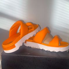 Brand New Sorel Slides/Sandals/Shoes, Nwt, Nwb New With Tags New With Box Never Worn Women’s Size 8 Vibrant Orange!!! *Sadly Too Small For My Foot *Smoke And Pet Free Home Summer Slip-on Slides With Translucent Outsole, Casual Leather Jelly Sandals For Beach, Sporty Open Toe Sandals For Beach, White Platform Sport Sandals For Beach, Summer White Sole Slip-on Slides, Sporty Open Toe Sandals For Beach Season, Orange Sport Sandals With Removable Insole For Summer, Comfortable Orange Slide Sandals, Casual White Sandals With Translucent Outsole