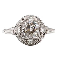 1930s Platinum and Old European Cut Diamond Ring | From a unique collection of vintage engagement rings at https://www.1stdibs.com/jewelry/rings/engagement-rings/ Art Deco Diamond Ring Engagement, European Cut Diamond Ring, Sparkly Accessories, Platinum Diamond Rings, Vintage Diamond Rings, Platinum Engagement Rings, European Cut Diamonds, Art Deco Diamond, Platinum Ring