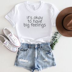 It's okay to have big feelings! This cute ABA Therapy shirt is the perfect reminder that ABA Therapists, Behavior Analysts, RBTs, and Special Education Teachers care about students' feelings. Show your ABA Apprecation by grabbing a BCBA Gift or RBT Therapist Gift today! This Bella and Canvas 3001 brand short sleeved unisex / gender-neutral jersey t-shirt is sized for adults. These t-shirts have ribbed knit collars to improve shaping, and the shoulders have taping for better fit over time. Dual s Behavior Teacher Shirts, Funny Quote Print Crew Neck Top, Casual Cotton T-shirt With Quote Print, Funny Slogan Tops With Relaxed Fit, Casual Crew Neck Shirt With Quote Print, Funny Cotton Tops With Quote Print, Casual Crew Neck T-shirt With Quote Print, White Top With Quote Print And Relaxed Fit, White Relaxed Fit Top With Quote Print